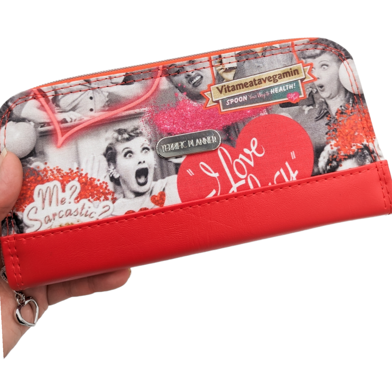 I Love Lucy Large Print Red Zip Around Wallet