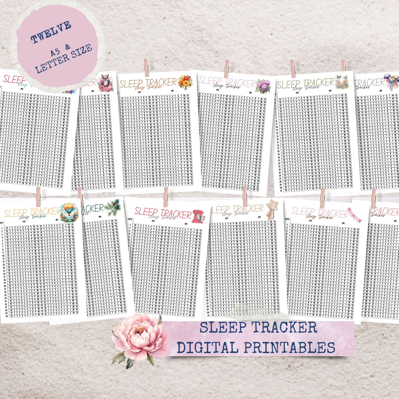 Sleep Tracker Digital Printable - Self Care Page - Journal Page Size A5 and Letter