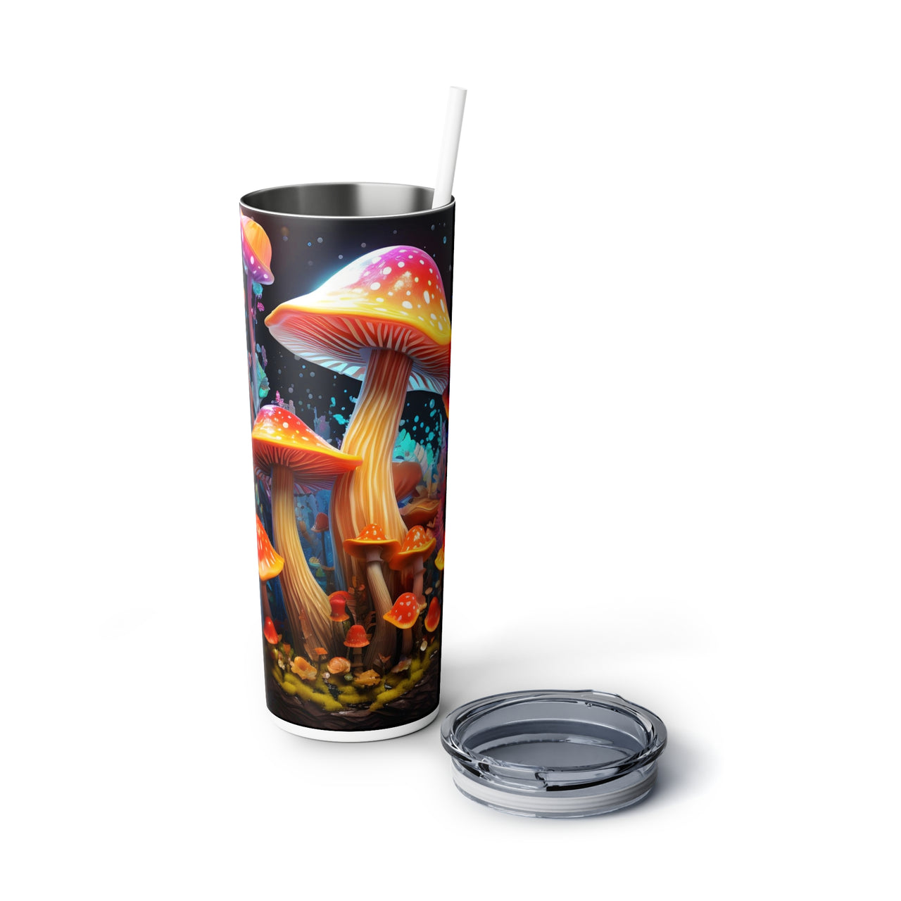 Enchanted Mushrooms Skinny Steel Tumbler with Straw, 20oz