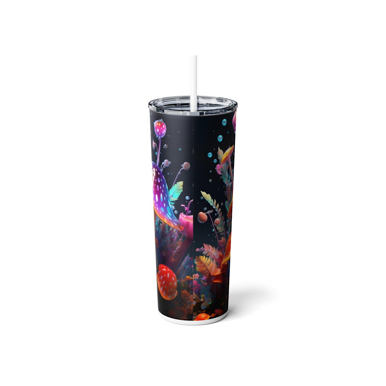 Enchanted Mushrooms Skinny Steel Tumbler with Straw, 20oz