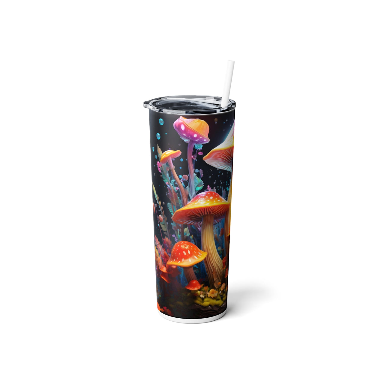 Enchanted Mushrooms Skinny Steel Tumbler with Straw, 20oz