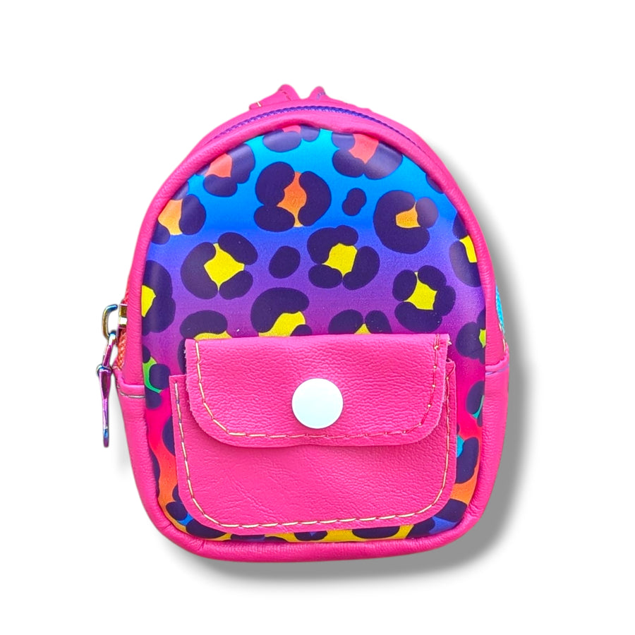 Rainbow Cheetah Tiny Backpack Keychain