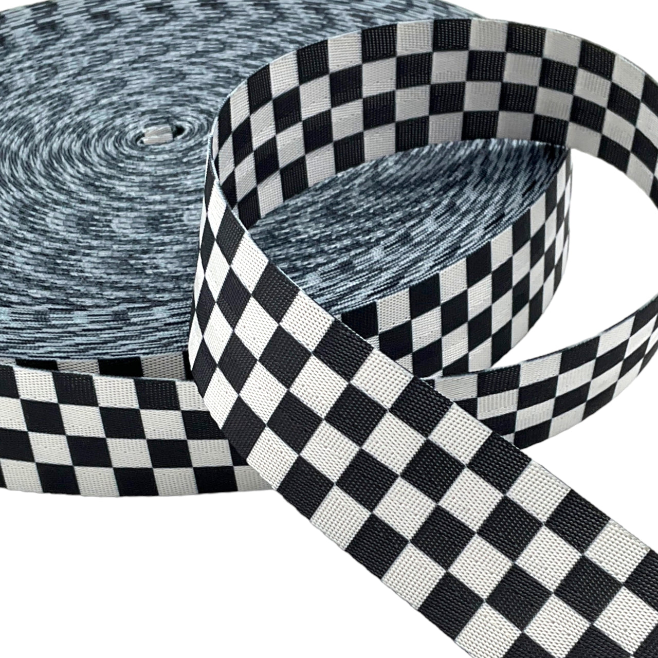 Nylon Webbing Black and White Checkered 1.5 inch