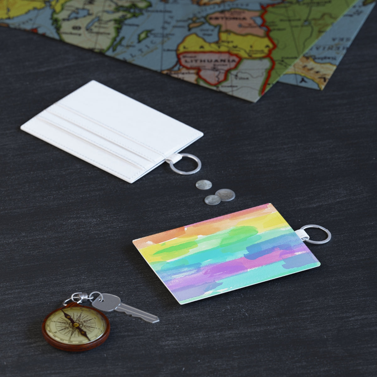 Rainbow Watercolor Faux Leather Card Holder